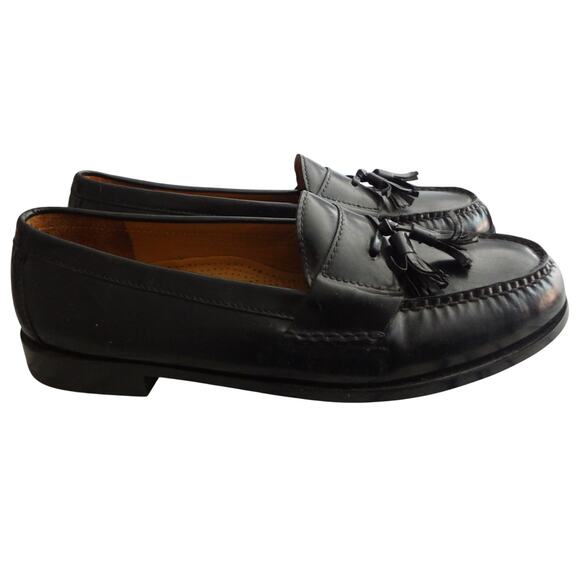 Vintage 80s 90s Cole Haan Tassel Loafers Black Leather Mens 11 D Dress Shoes Moc main image 4